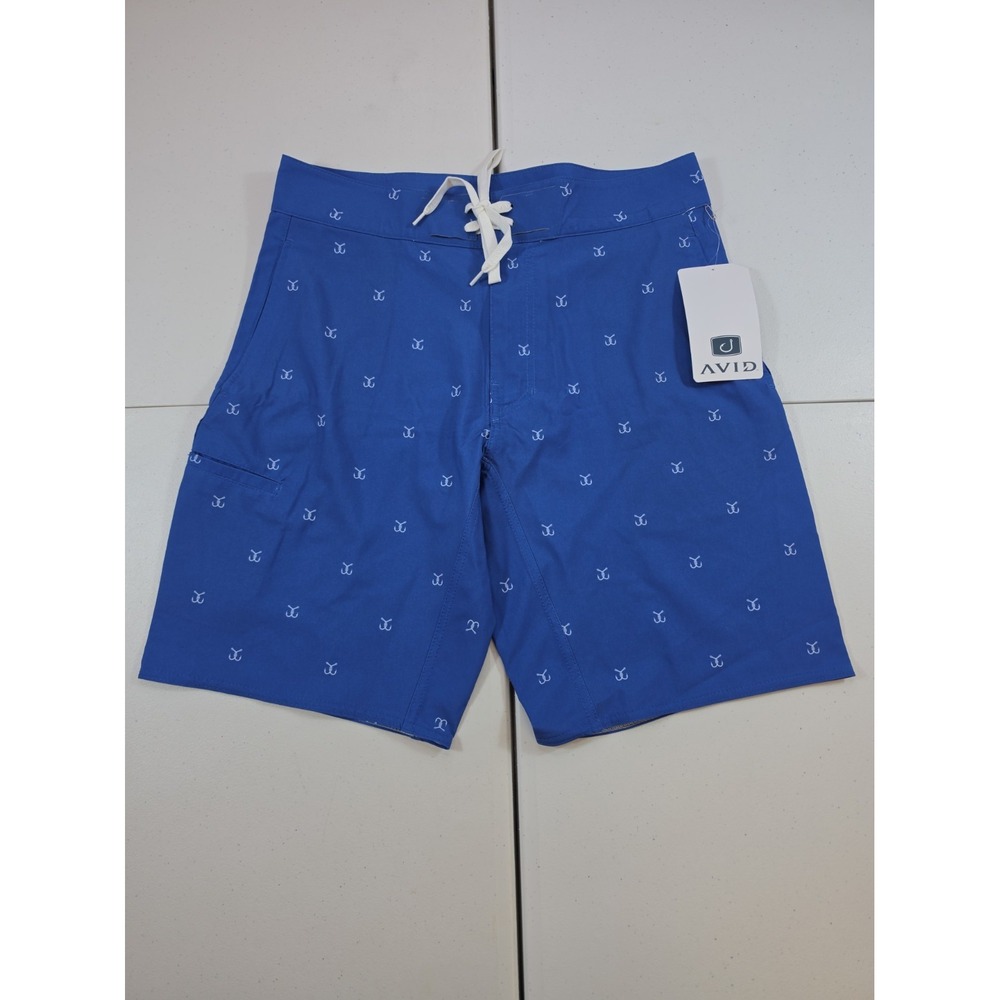 NWT AVID Hooked Up Board Shorts Mens Sz 30 Unlined Fish Hooks Print 10" Blue